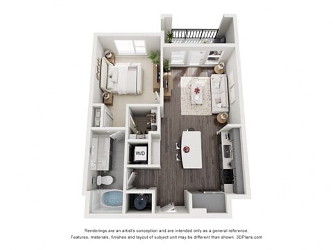 Floor plan for 1 bed, 1 bath, 717 sqft